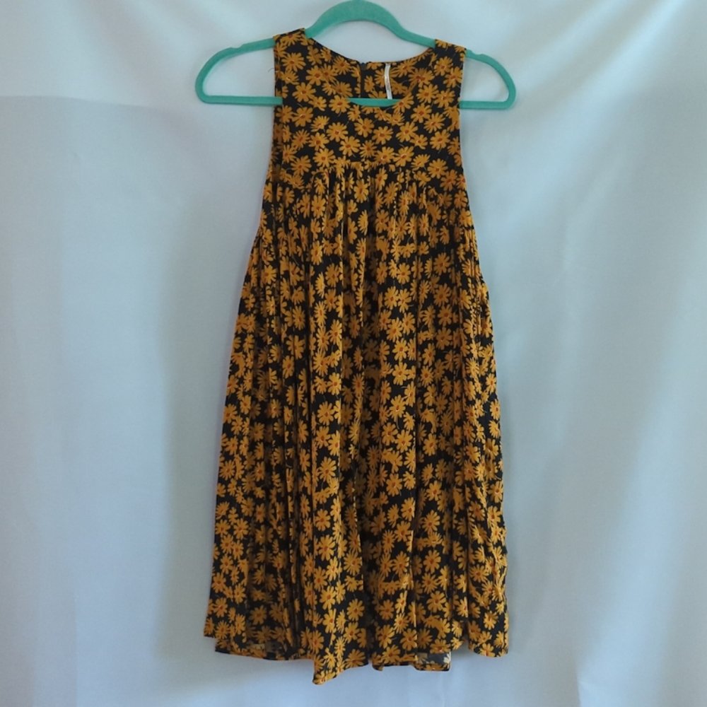 Free People Black Dress with Mustard Yellow Floral Print Mini
